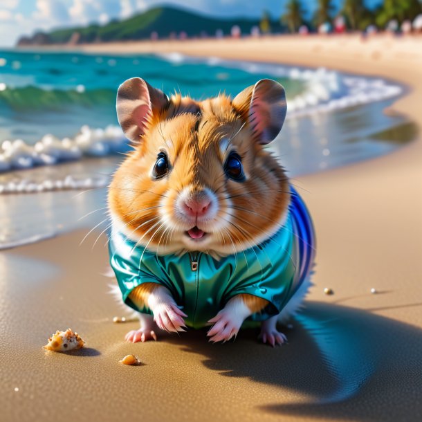 Picture of a swimming of a hamster on the beach