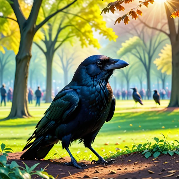 Image of a playing of a crow in the park