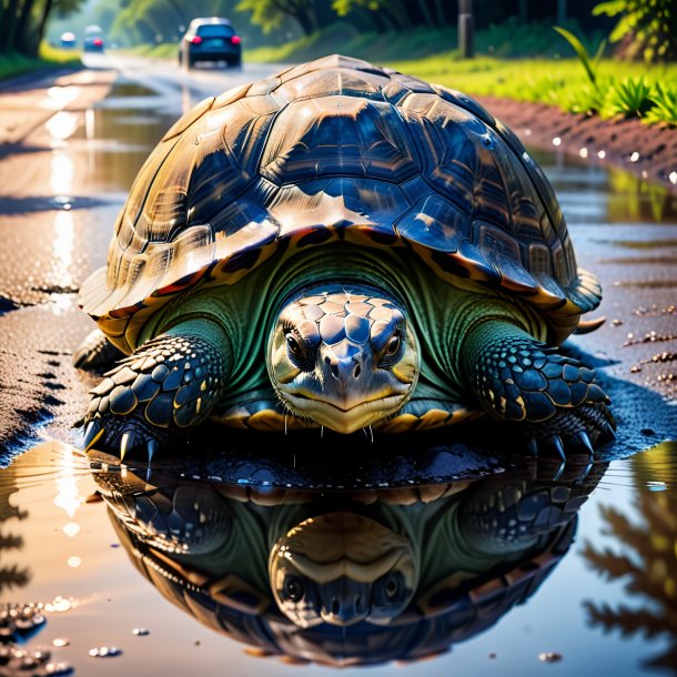 Image d'une menace de tortue dans la flaque