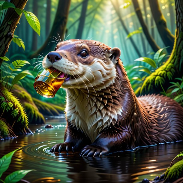 Picture of a drinking of a otter in the forest