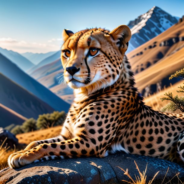 Picture of a resting of a cheetah in the mountains