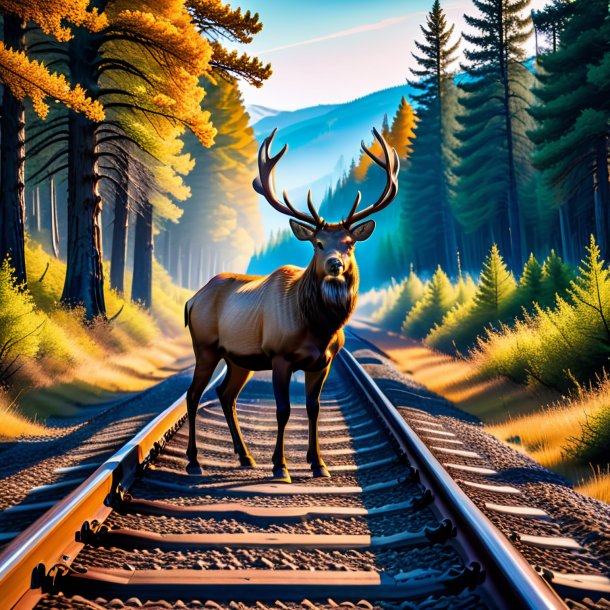 Picture of a waiting of a elk on the railway tracks