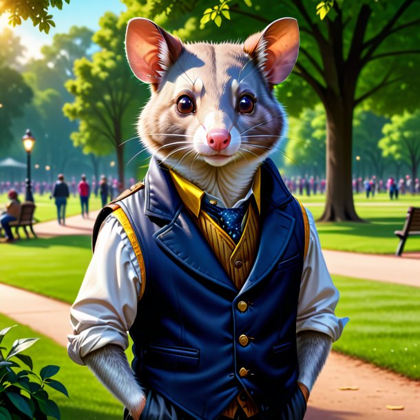 Illustration d'un opossum dans un gilet dans le parc