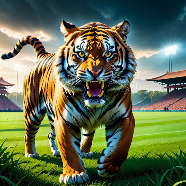 Image of a threatening of a tiger on the field