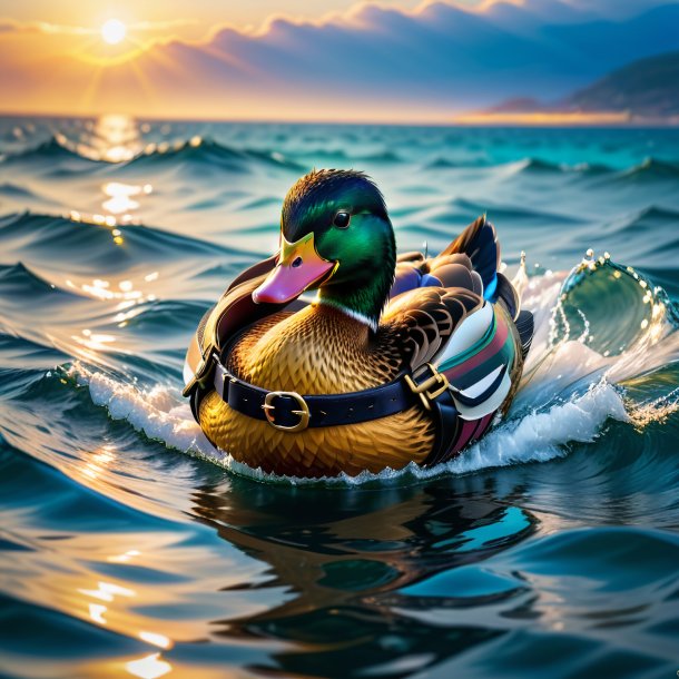 Pic d'un canard dans une ceinture dans la mer