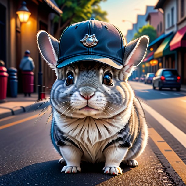 Drawing of a chinchillas in a cap on the road