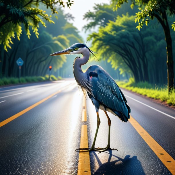 Image of a crying of a heron on the road