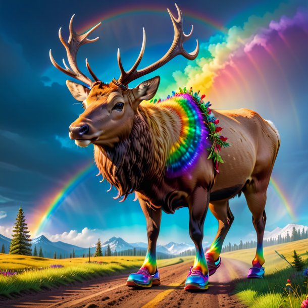 Image of a elk in a shoes on the rainbow