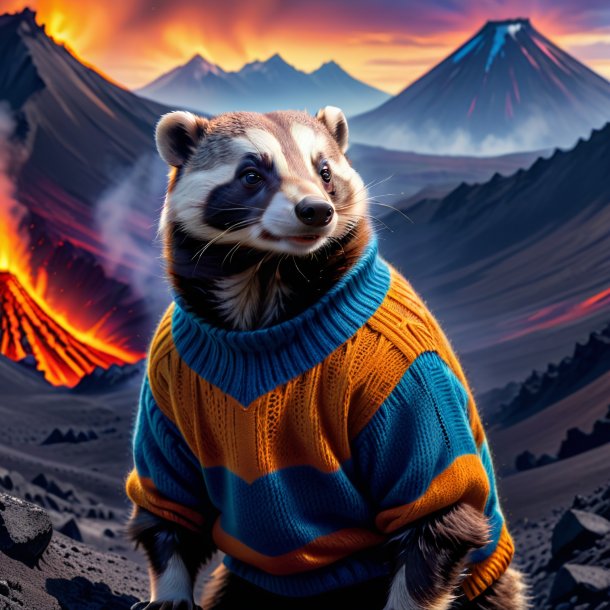 Picture of a badger in a sweater in the volcano