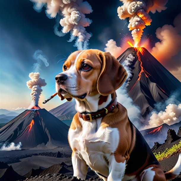 Photo of a smoking of a beagle in the volcano