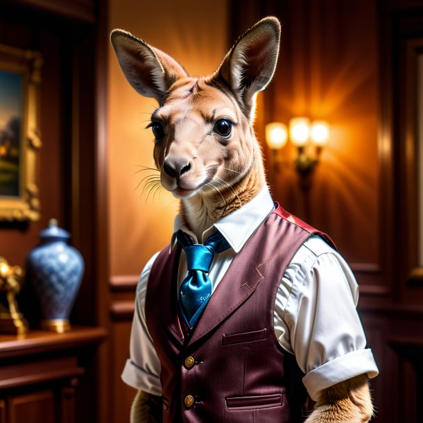 Pic of a kangaroo in a vest in the house