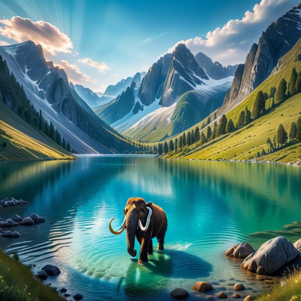 Pic of a swimming of a mammoth in the mountains