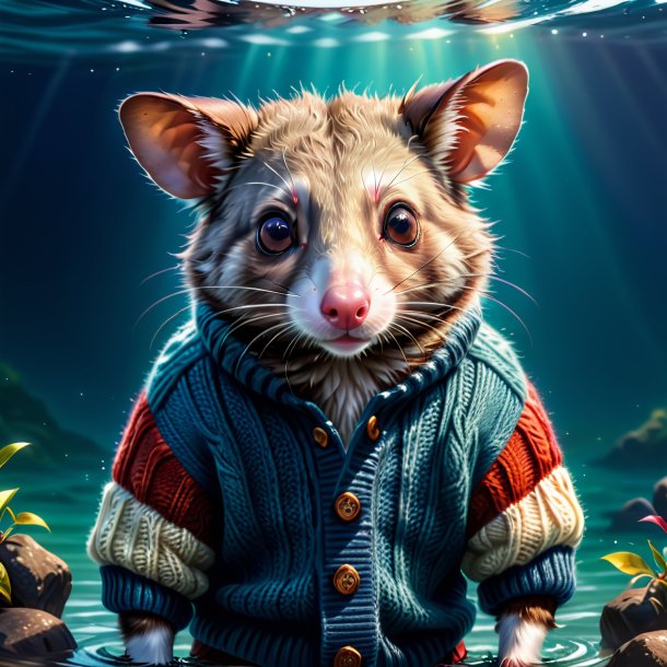 Illustration of a possum in a sweater in the water