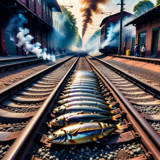 Photo of a smoking of a sardines on the railway tracks