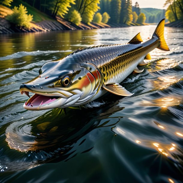 Foto de un lucio en un abrigo en el río