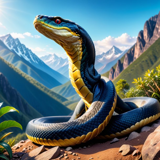 Image of a king cobra in a jeans in the mountains