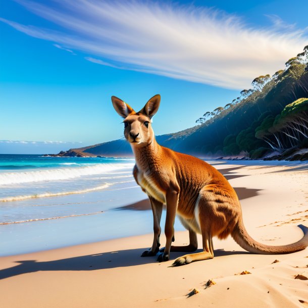 Image d'une attente d'un kangourou sur la plage