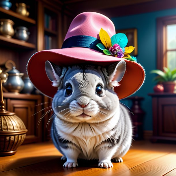 Illustration of a chinchillas in a hat in the house