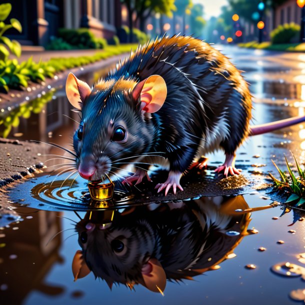 Pic of a drinking of a rat in the puddle