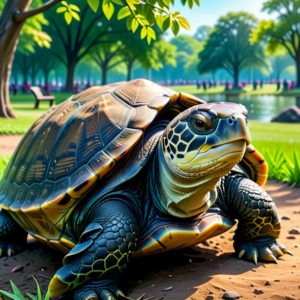 Foto de un descanso de una tortuga en el parque