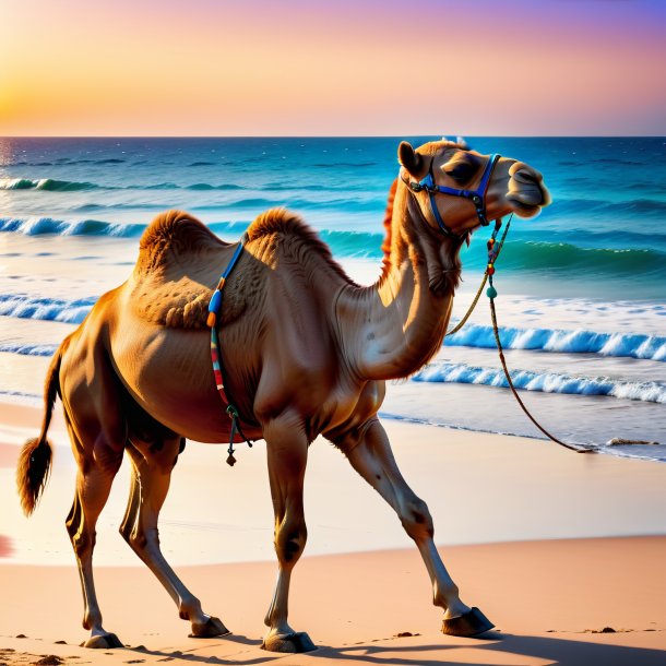 Photo of a playing of a camel on the beach