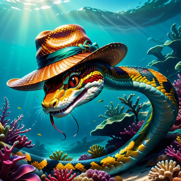 Dessin d'un serpent dans un chapeau dans la mer