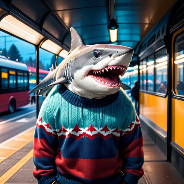 Photo of a shark in a sweater on the bus stop