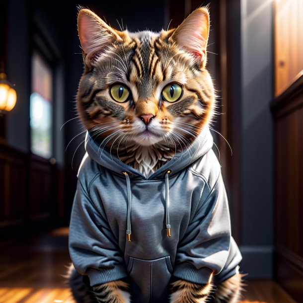 Picture of a cat in a gray hoodie