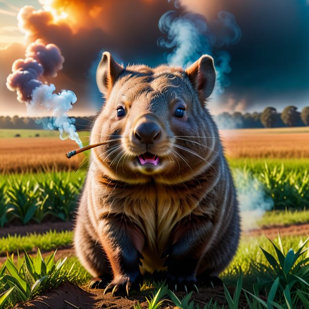 Foto de un fumar de un wombat en el campo