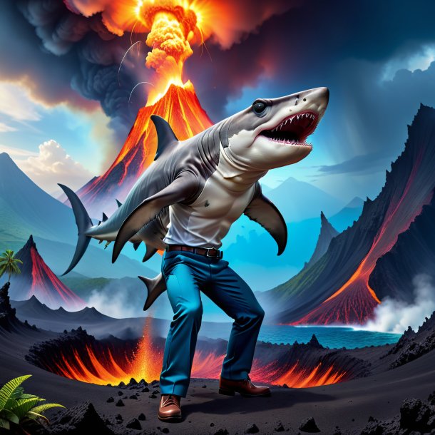 Photo of a hammerhead shark in a trousers in the volcano