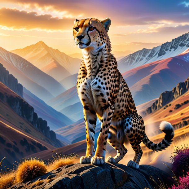 Picture of a dancing of a cheetah in the mountains