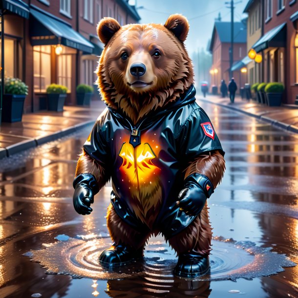 Picture of a bear in a gloves in the puddle