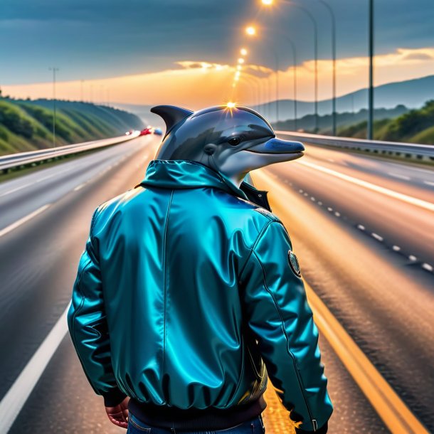 Photo d'un dauphin dans une veste sur l'autoroute