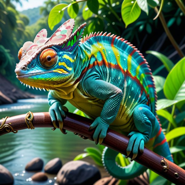 Image of a chameleon in a belt in the river