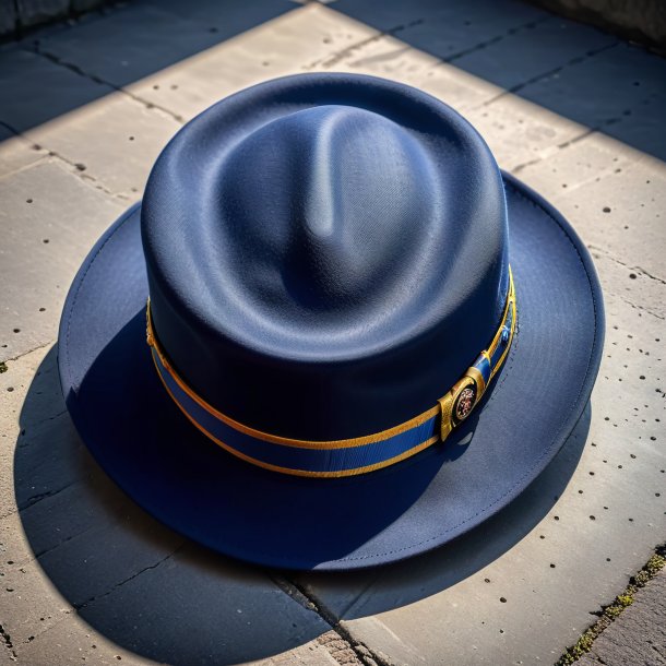 Portrait d'un chapeau bleu marine de béton