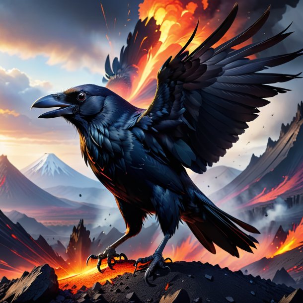 Picture of a playing of a crow in the volcano