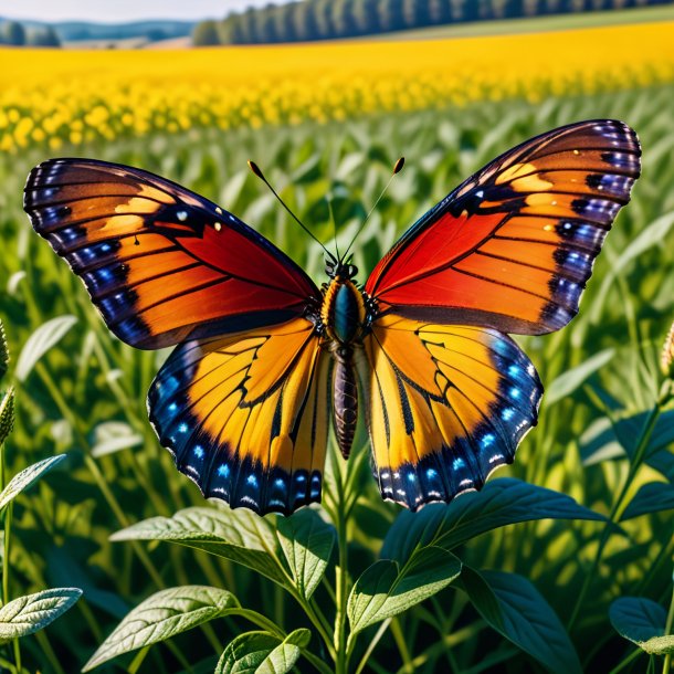 Image of a butterfly in a coat on the field