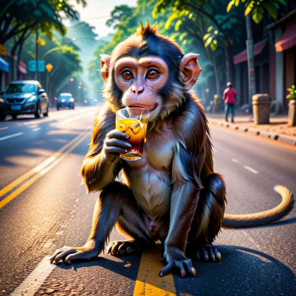 Foto de um beber de um macaco na estrada