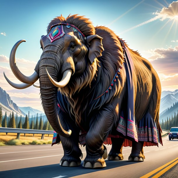 Drawing of a mammoth in a skirt on the highway