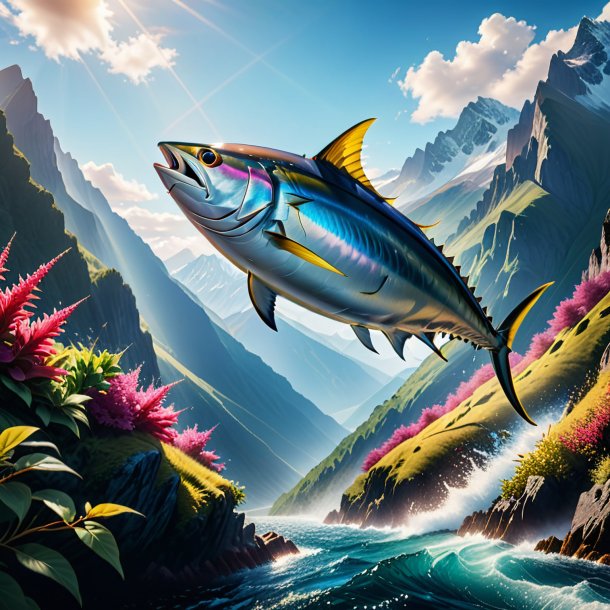 Photo of a jumping of a tuna in the mountains