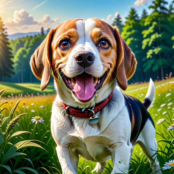 Picture of a smiling of a beagle in the meadow