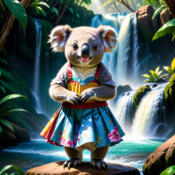 Image of a koala in a skirt in the waterfall