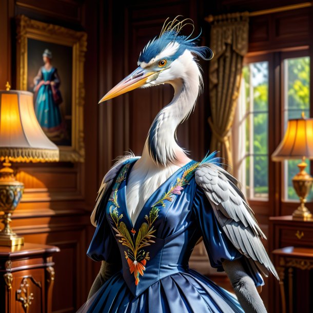 Picture of a heron in a dress in the house