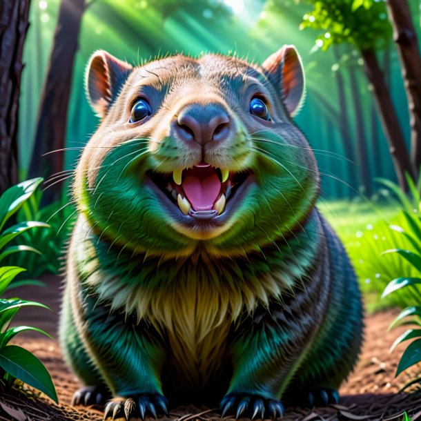 Foto de un wombat sonriente verde