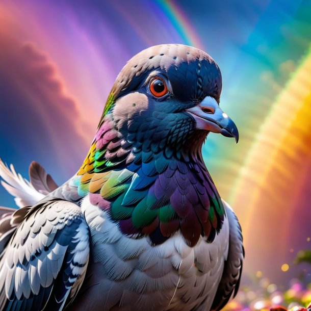 Photo of a smiling of a pigeon on the rainbow