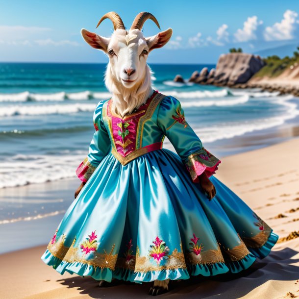 Foto de una cabra en un vestido en la playa