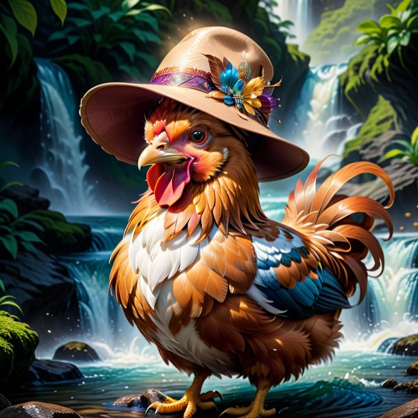 Dessin d'une poule dans un chapeau dans la cascade