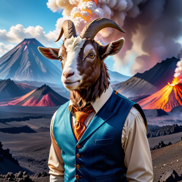 Image of a goat in a vest in the volcano