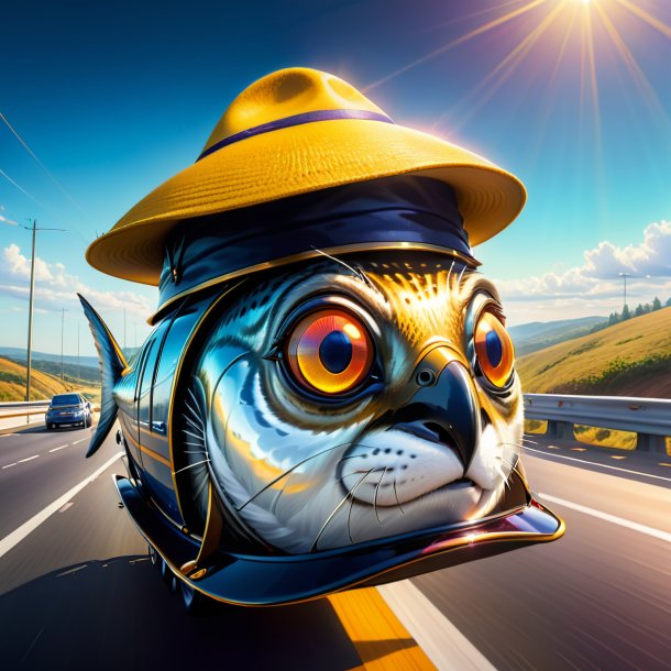 Drawing of a sardines in a hat on the highway