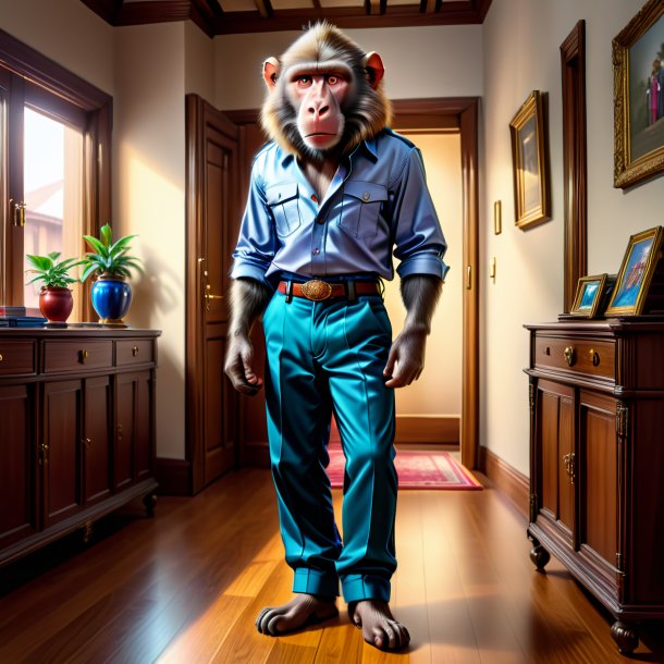 Drawing of a baboon in a trousers in the house